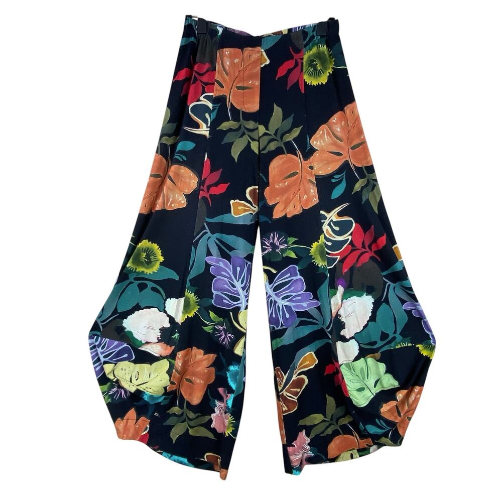 Alembika Art To Wear Pants Size S 6/8 Lantern Black Floral Flowy Stretch Boho